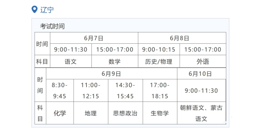 2023年遼寧高考時間安排,遼寧高考時間2023具體時間表