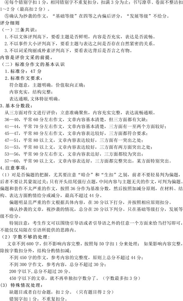 四川中考作文滿分多少分,四川中考作文評分標準細則