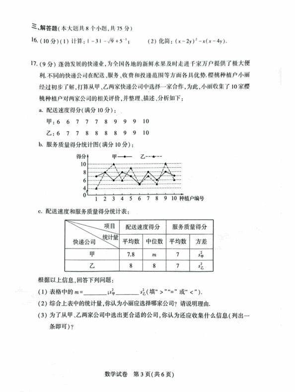 2023年河南中考數學試卷真題及答案
