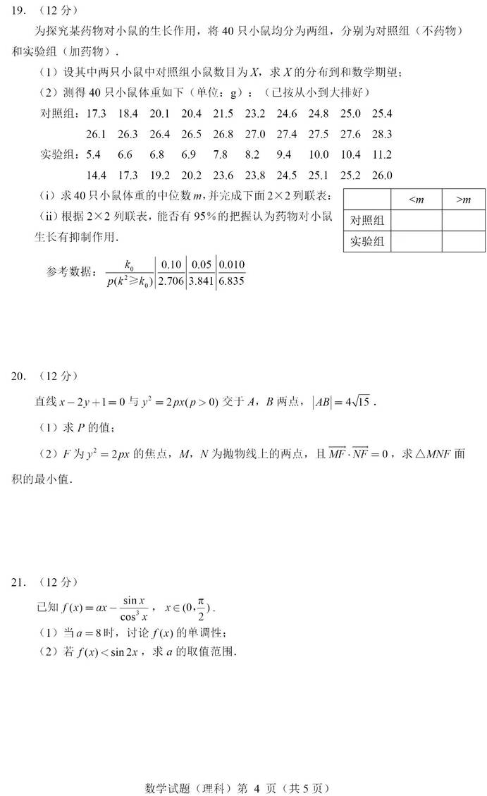 2023年全國甲卷高考理科數(shù)學(xué)試卷真題及答案解析（完整版）