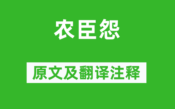 元結《農臣怨》原文及翻譯注釋,詩意解釋