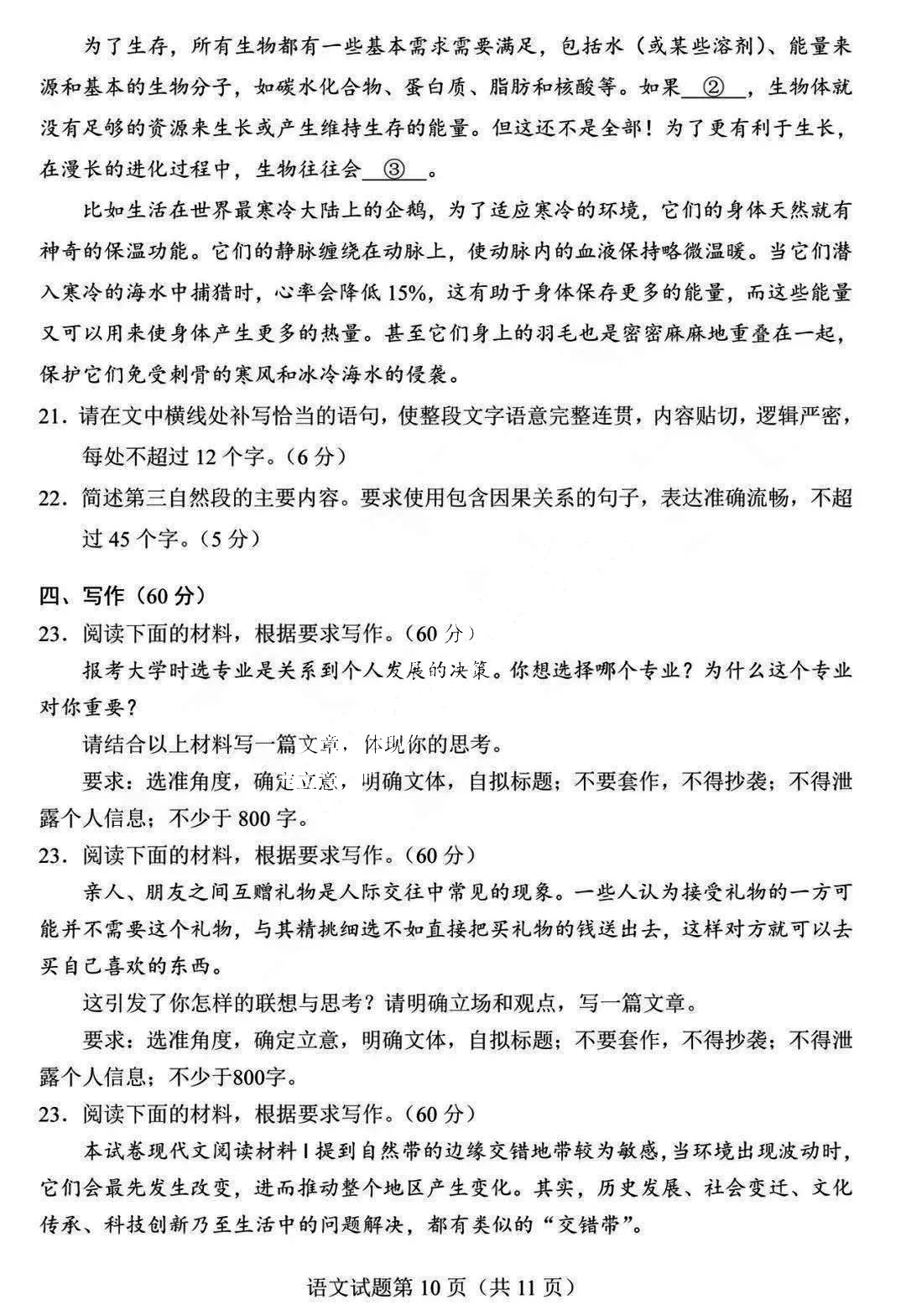 新高考2024年九省聯考語文試卷及答案解析