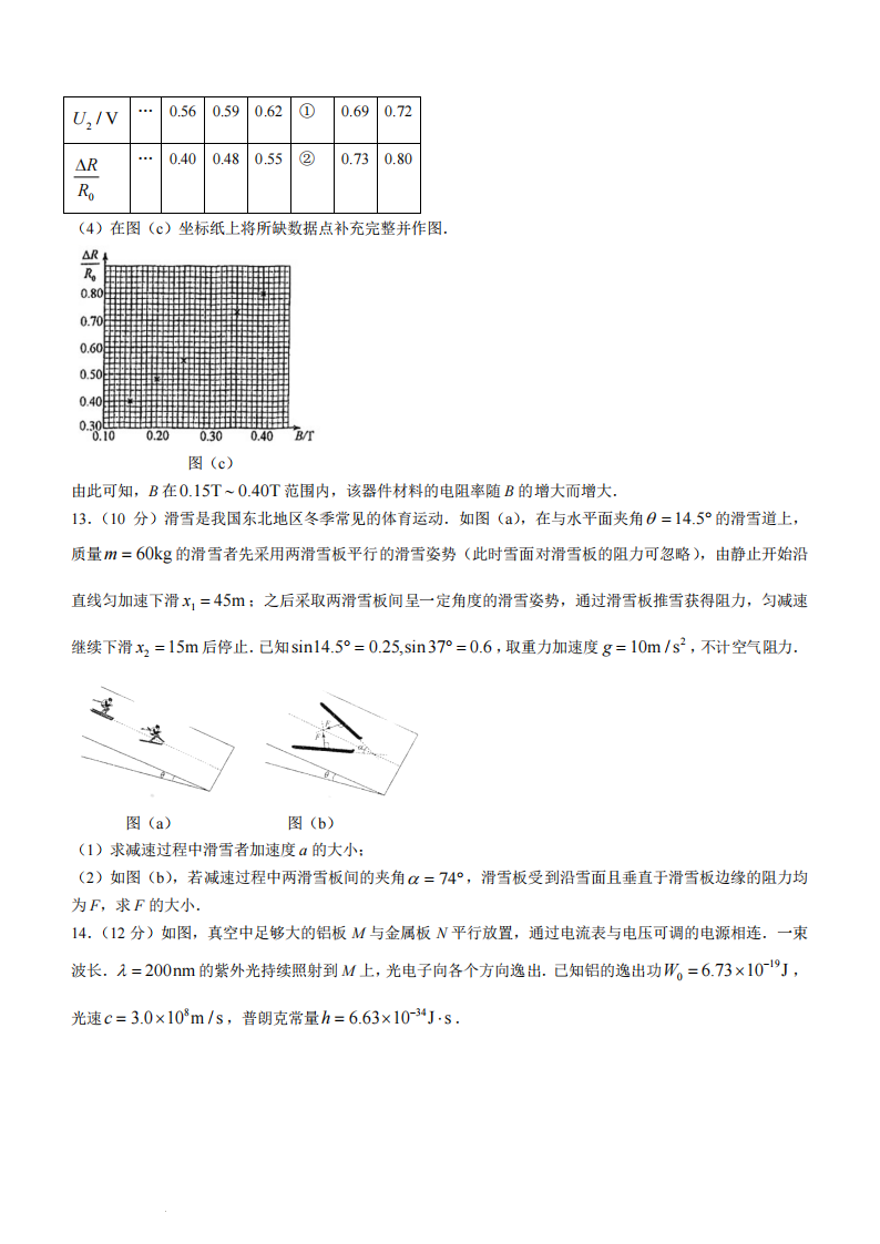 新高考2024七省聯考物理試卷及答案解析