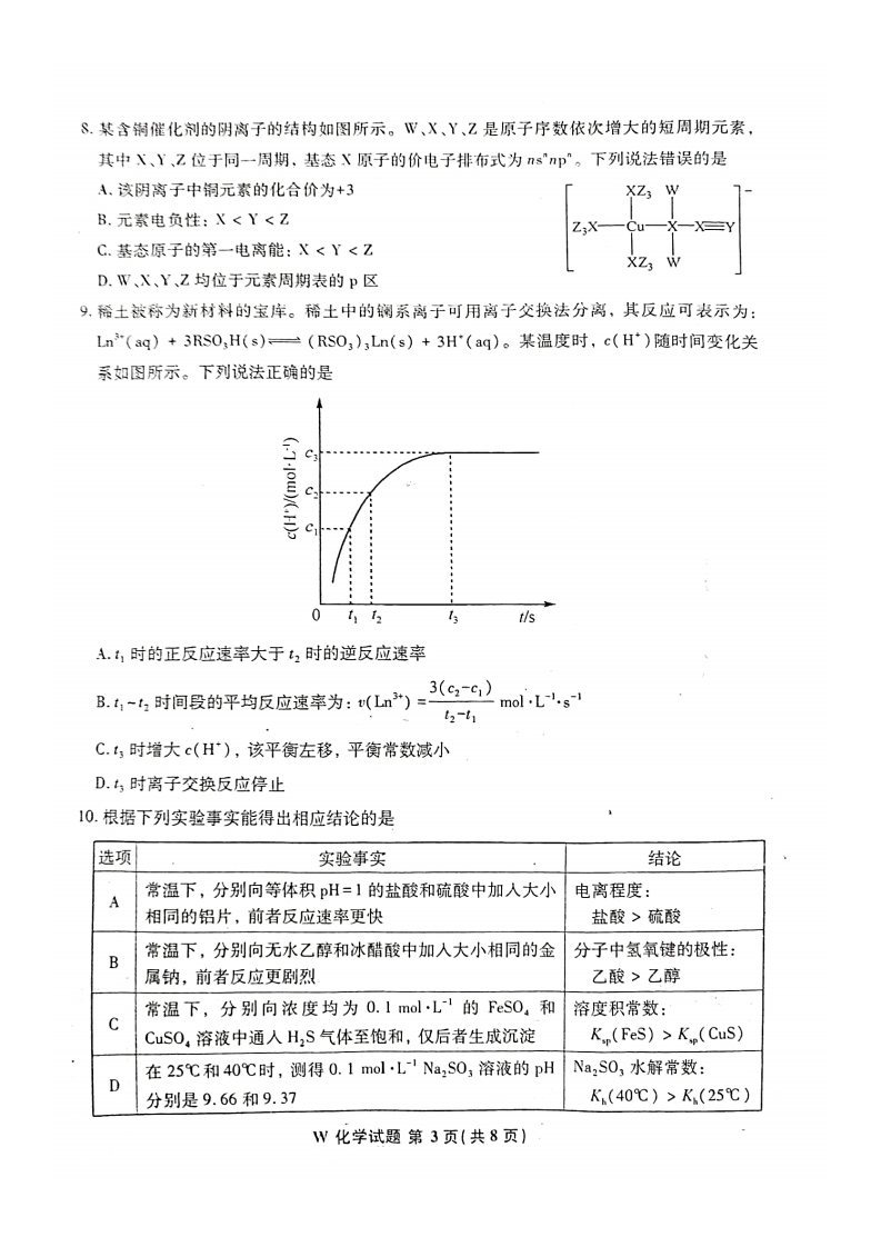 新高考2024七省聯考化學試卷及答案解析