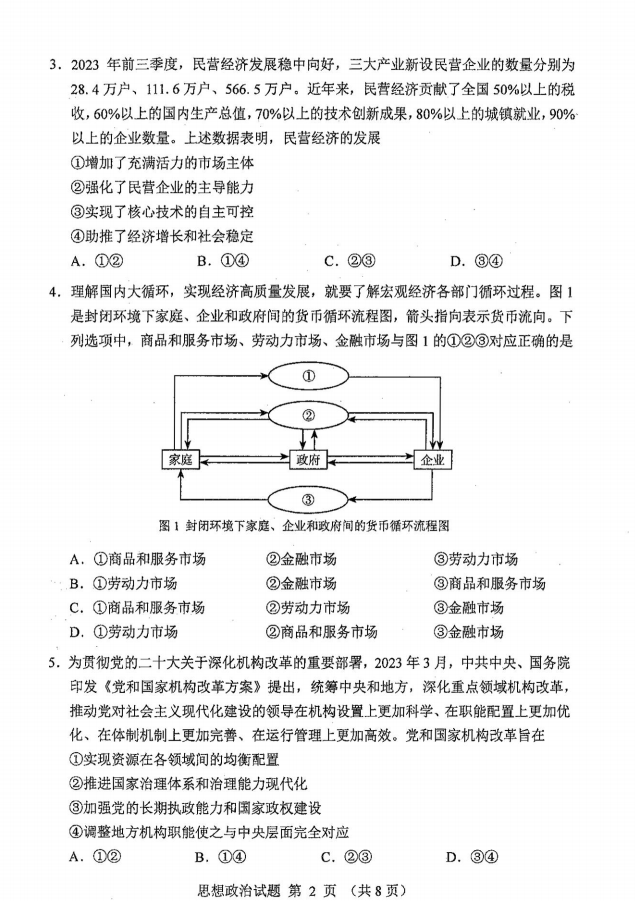 新高考2024七省聯(lián)考政治試卷及答案解析