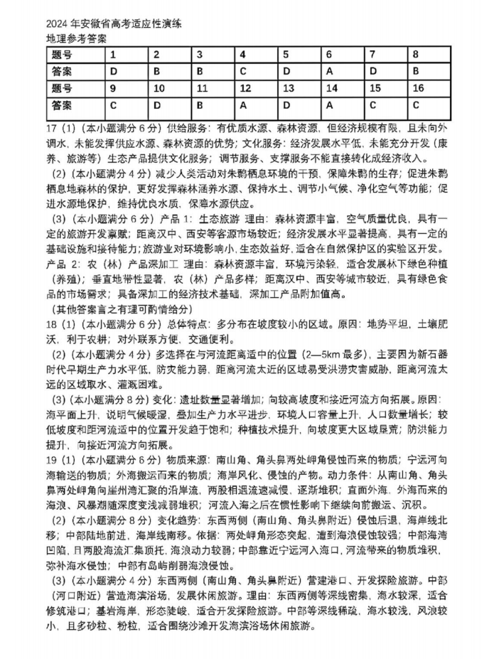 新高考2024七省聯(lián)考地理試卷及答案解析