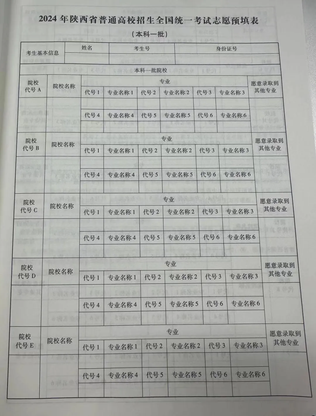 2024年陜西高考志愿表填寫樣本（附填報時間和入口）