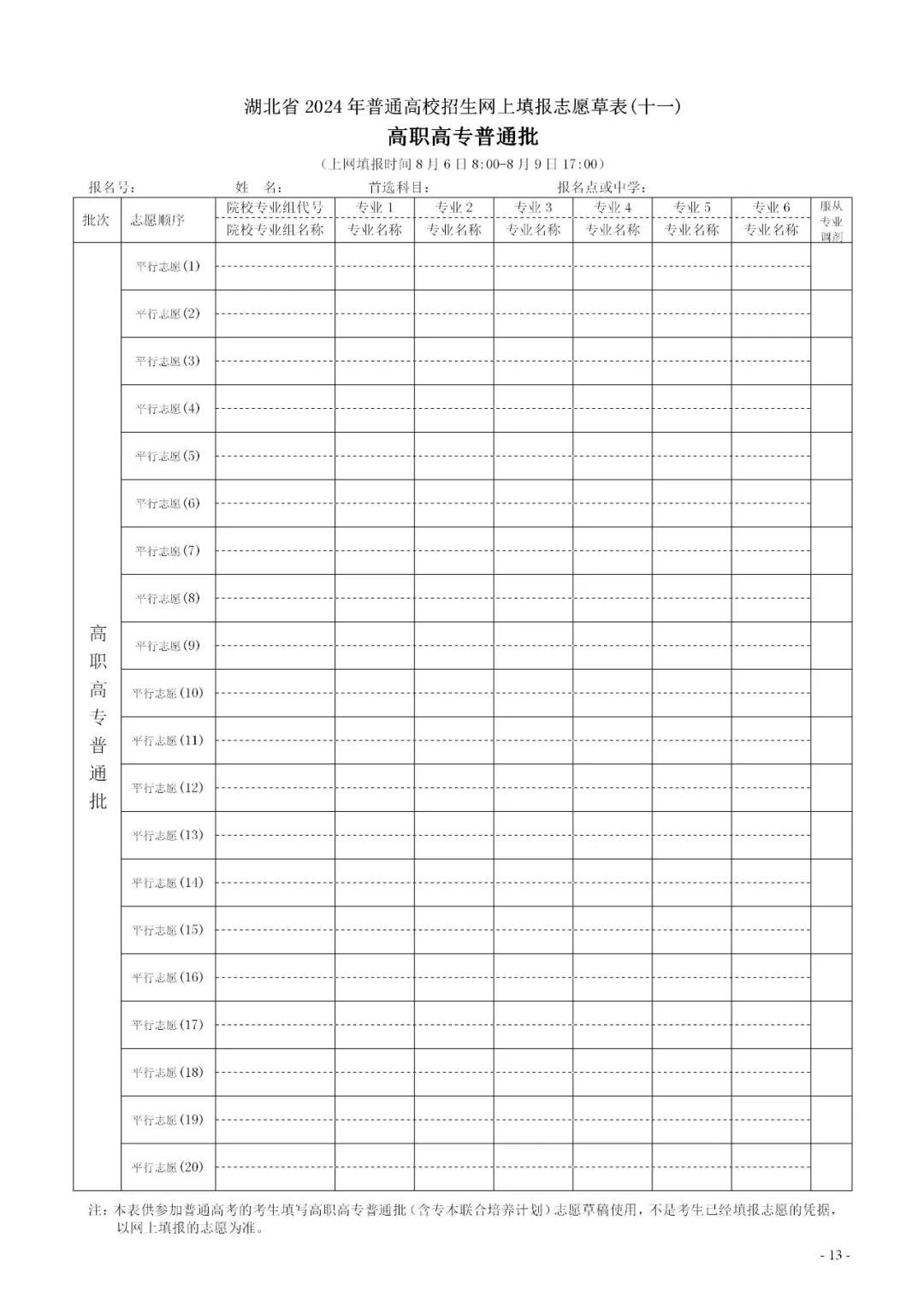 2024年湖北高考志愿表填寫樣本（附填報(bào)時(shí)間和入口）