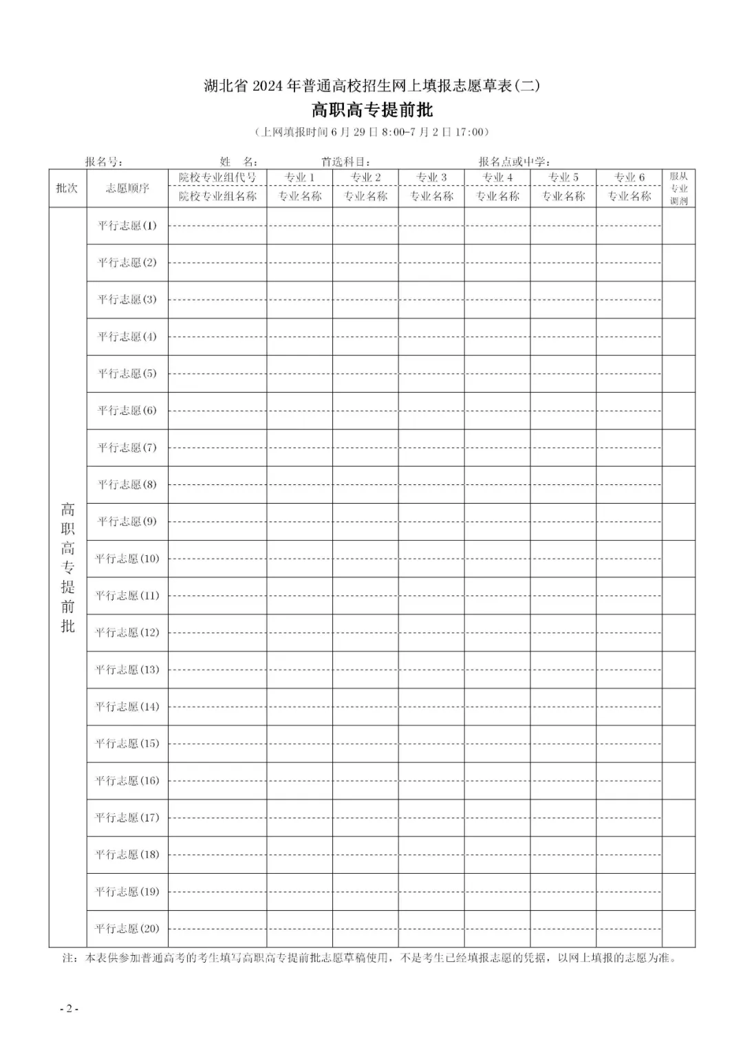2024年湖北高考志愿表填寫樣本（附填報(bào)時(shí)間和入口）