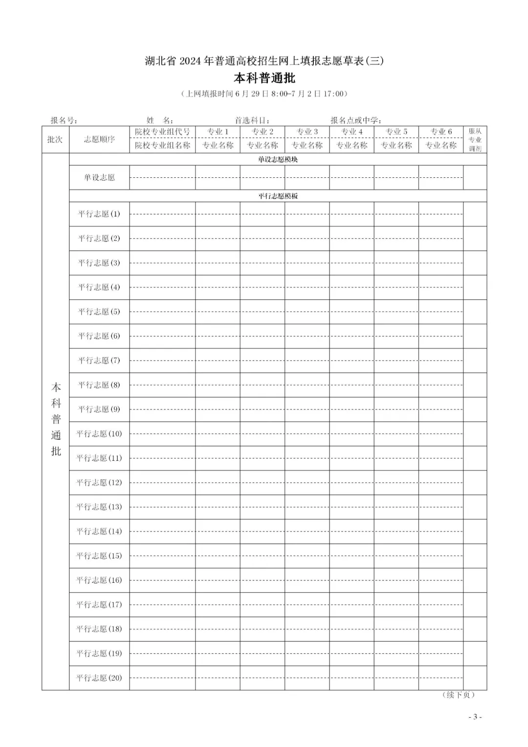 2024年湖北高考志愿表填寫樣本（附填報(bào)時(shí)間和入口）