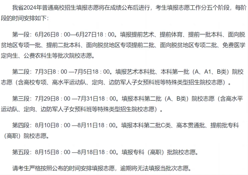 2024全國各地高考志愿填報時間和截止時間一覽表（完整版）