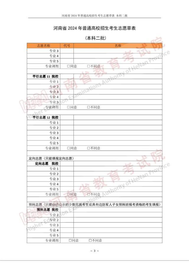 2024年河南高考志愿表填寫樣本（附填報時間和入口）