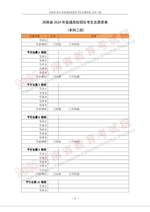 2024年河南高考志愿表填寫樣本（附填報時間和入口）