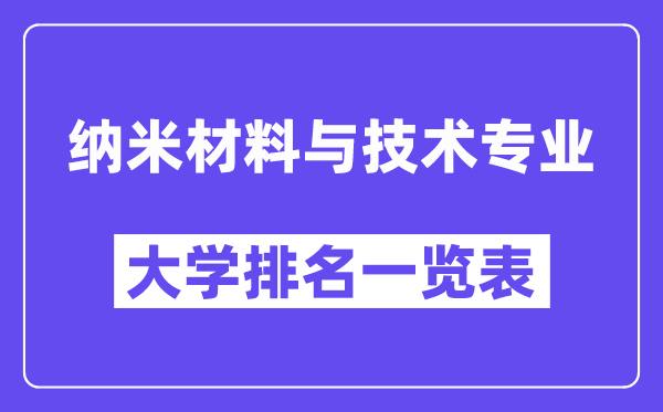 全國(guó)納米材料與技術(shù)專業(yè)大學(xué)排名一覽表（最新排行榜）