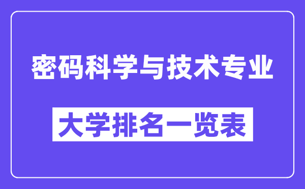 全國密碼科學與技術專業大學排名一覽表（最新排行榜）