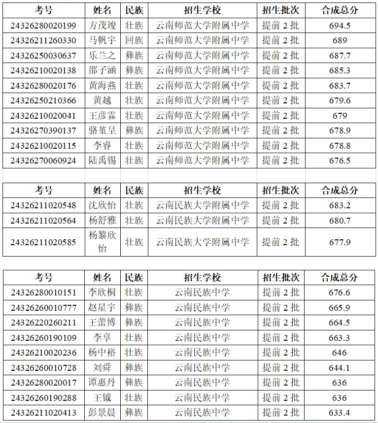 2025年文山中考各高中錄取分數線一覽表